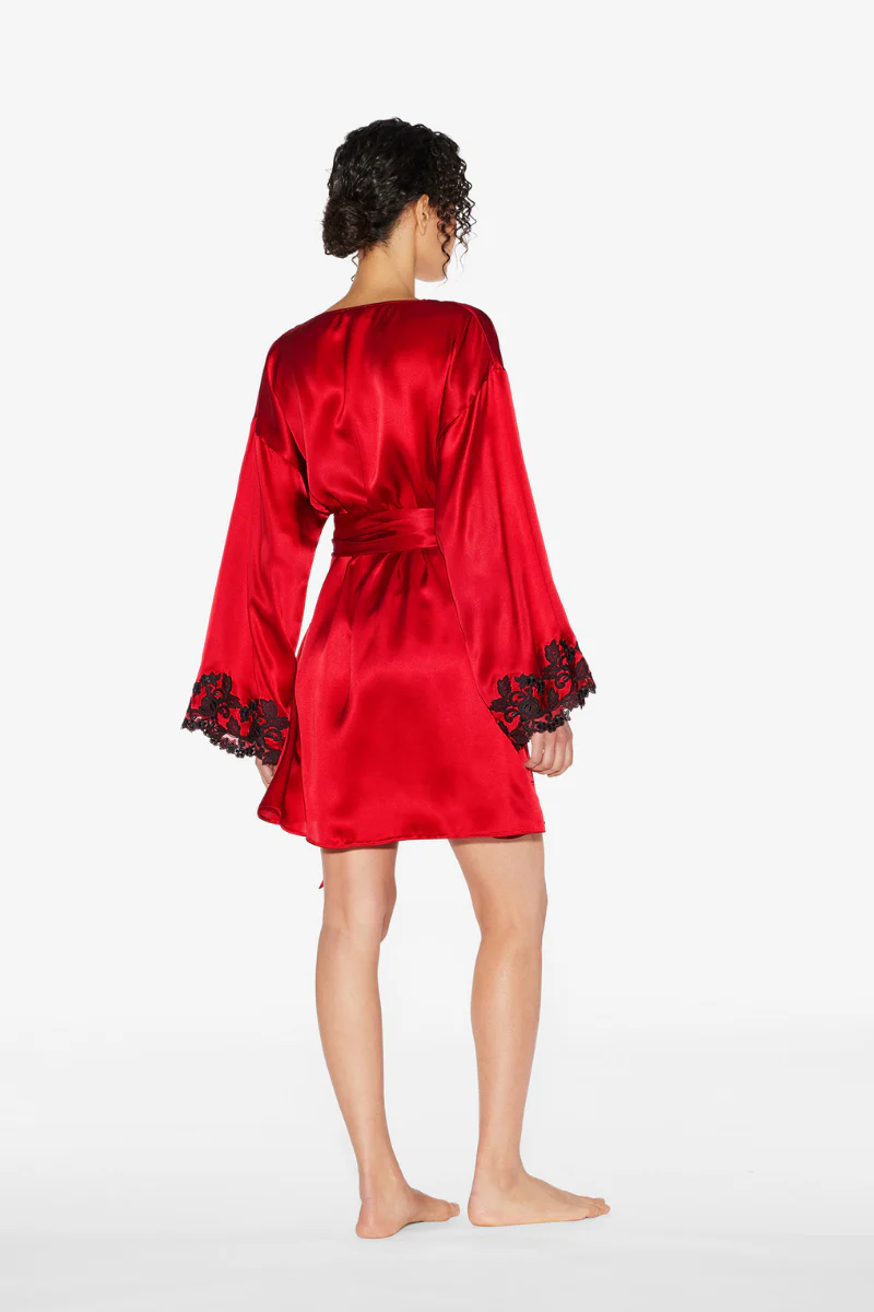 La Perla Maison Red Silk Short Robe With Frastaglio - Image 3
