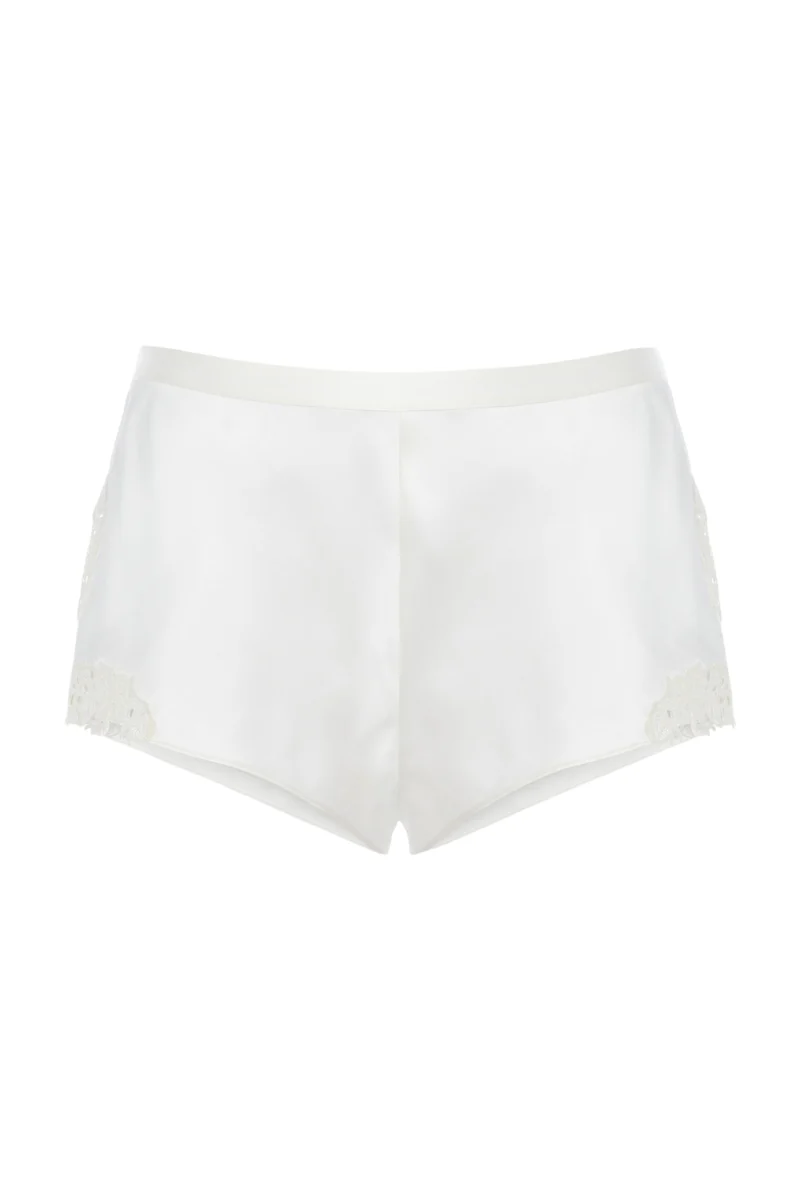 La Perla Off-White Silk Sleep Shorts With Macramé Frastaglio