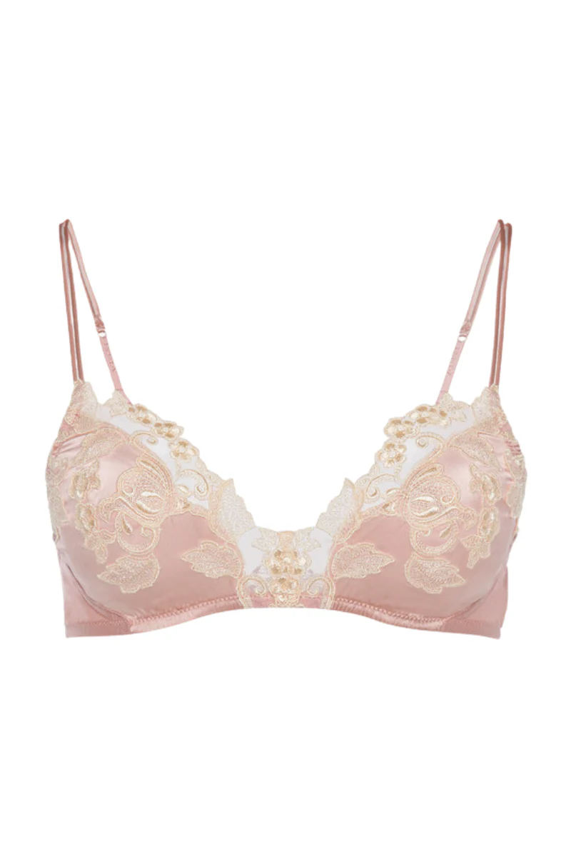 La Perla Powder Pink Silk Non-Wired Triangle Bra with Ivory Frastaglio