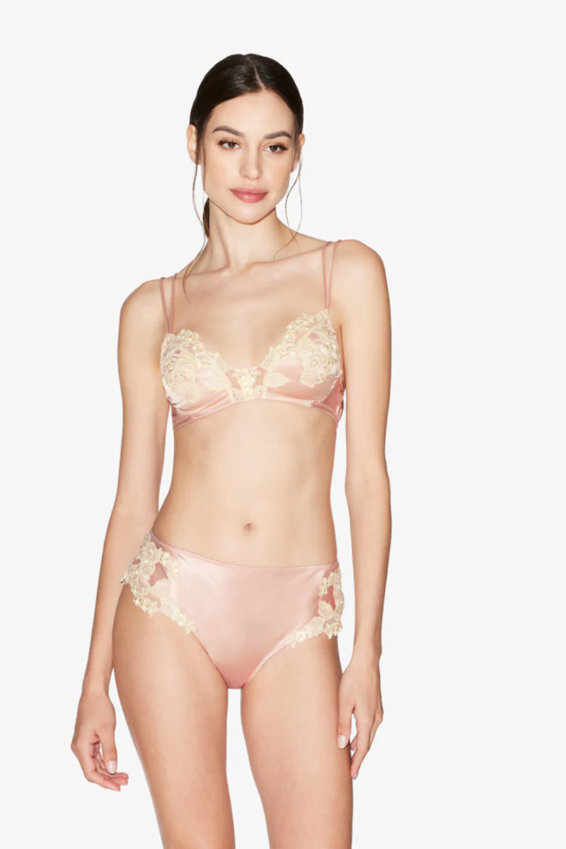 La Perla Powder Pink Silk Non-Wired Triangle Bra with Ivory Frastaglio - Image 2