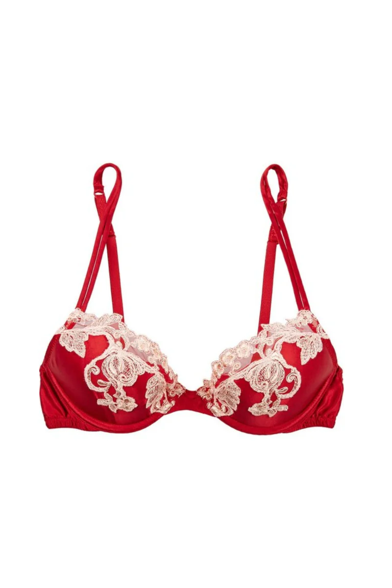 La Perla Red Silk Bra with White Frastaglio