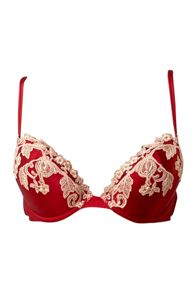 La Perla Red Silk Bra with White Frastaglio - Image 2