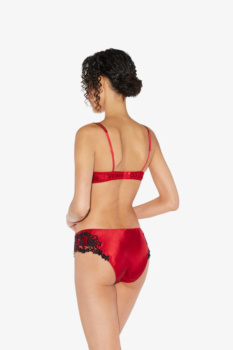 La Perla Red Silk Triangle Bra with Black Frastaglio PLM005158 - Image 3