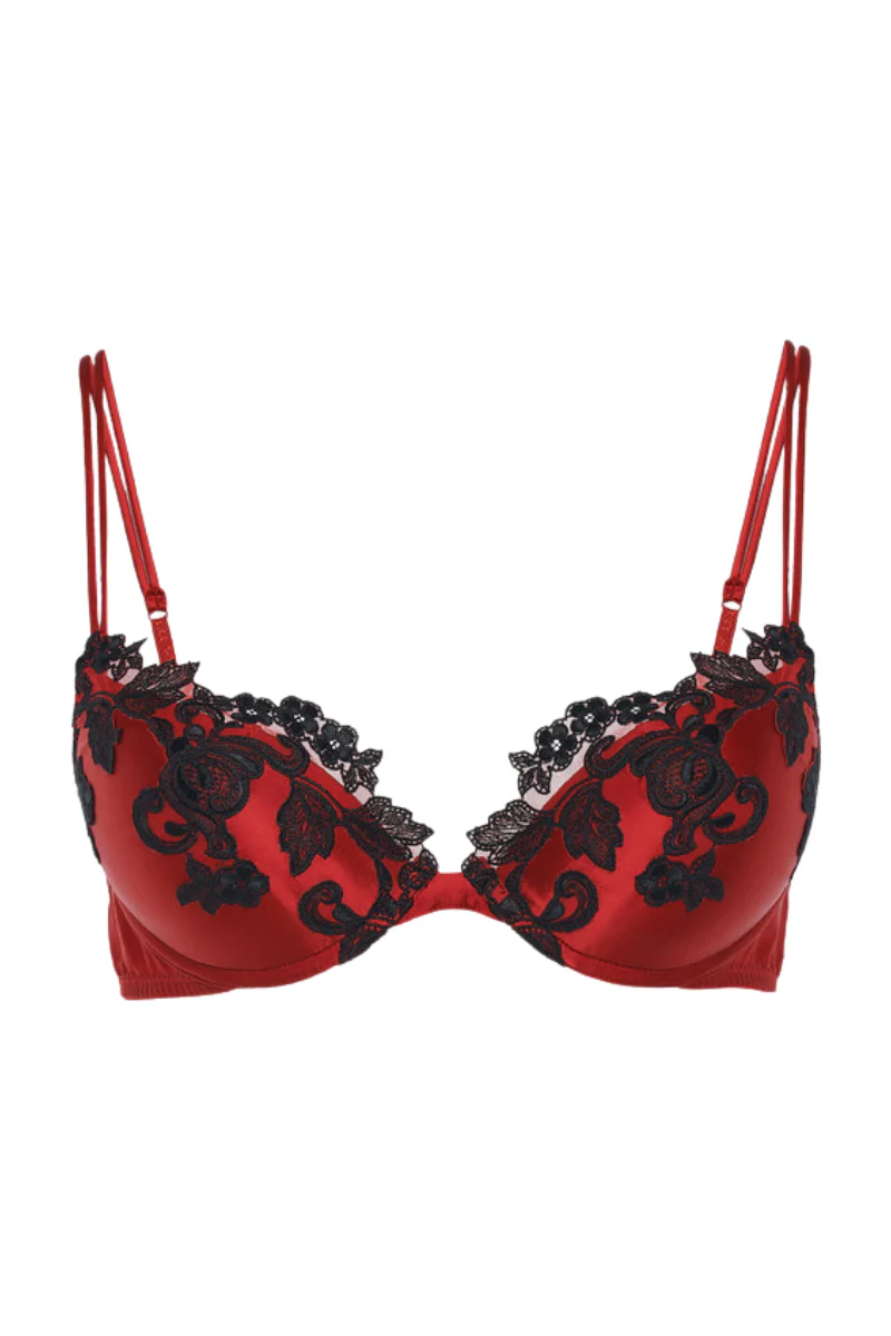 La Perla Red Silk Push-Up Bra with Frastaglio