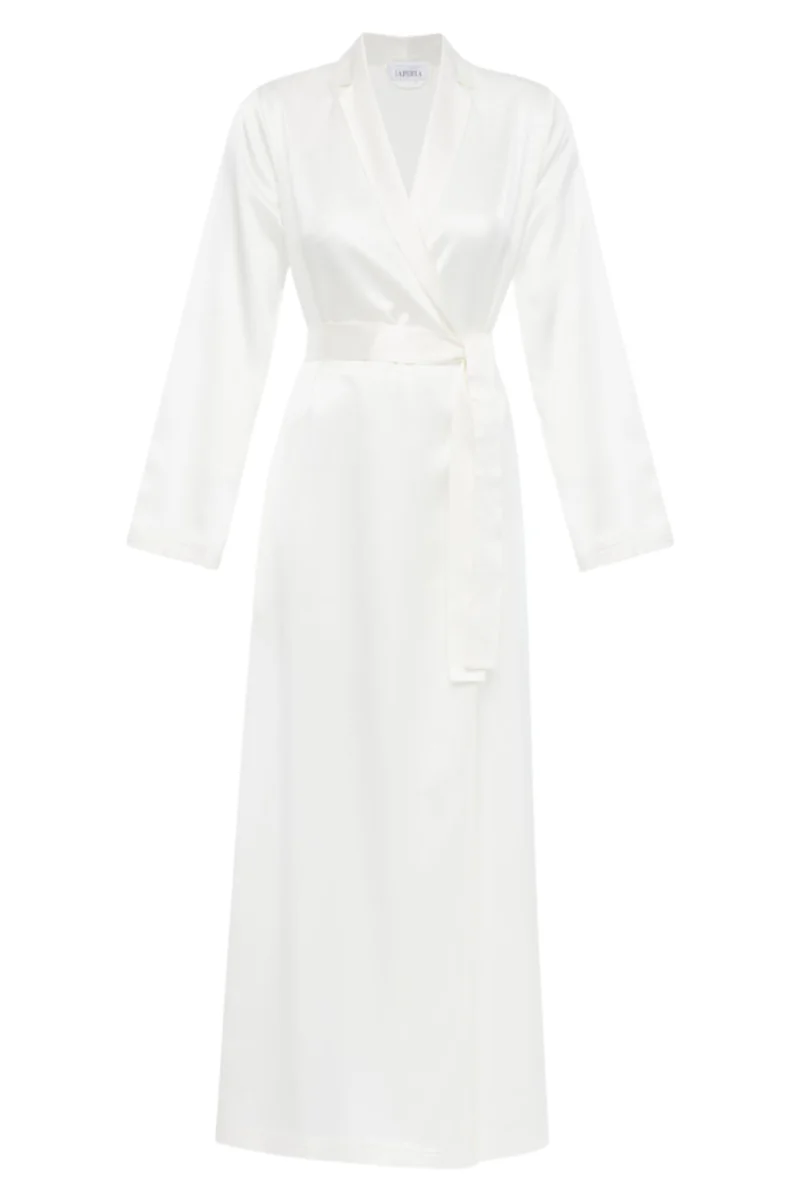 La Perla Silk Long Robe In White