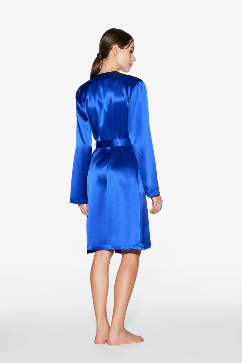 La Perla Silk Short Robe in Electric Blue - Image 3