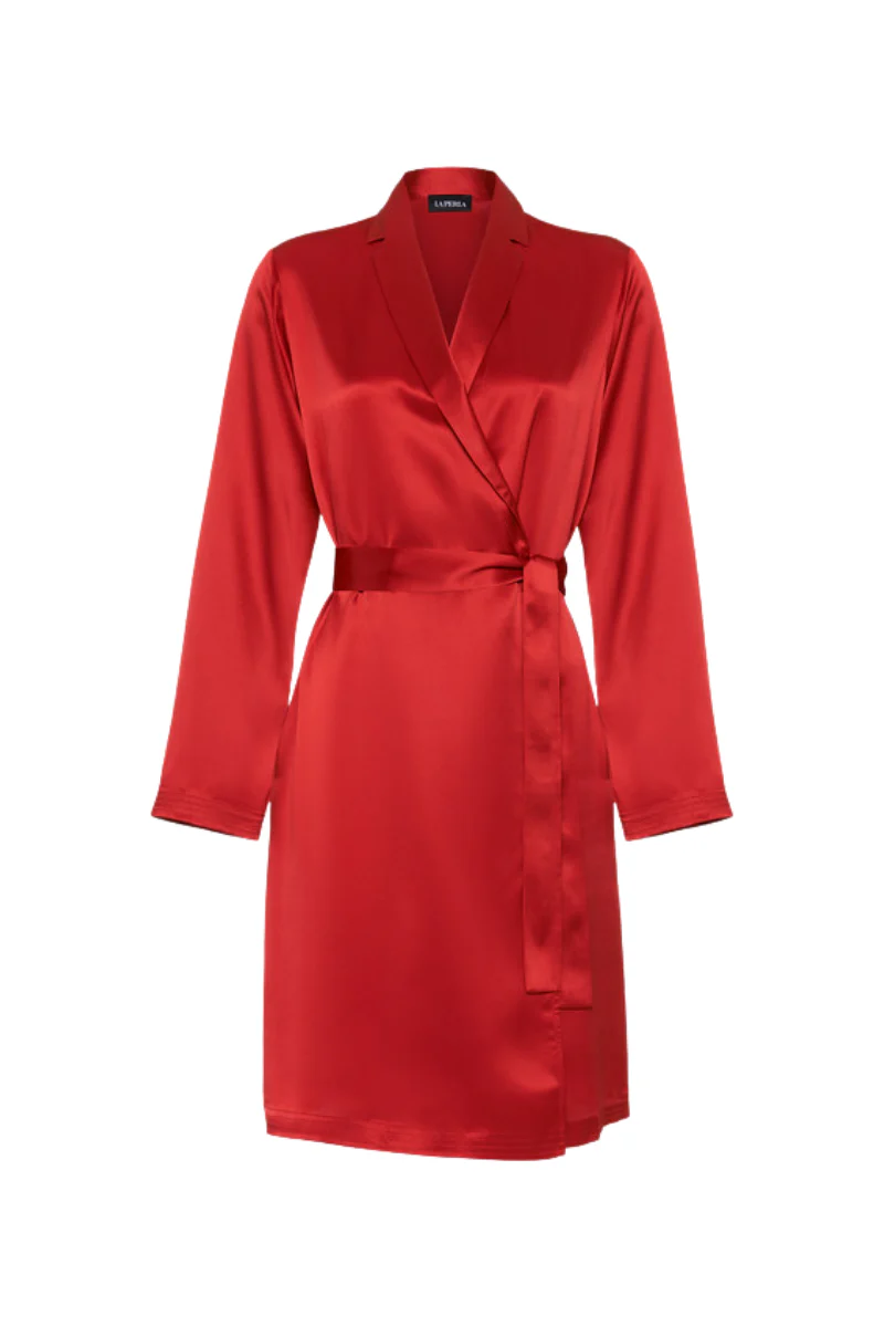 La Perla Silk Short Robe in Garnet