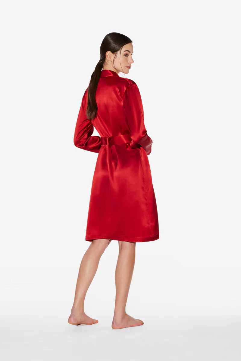 La Perla Silk Short Robe in Garnet - Image 3