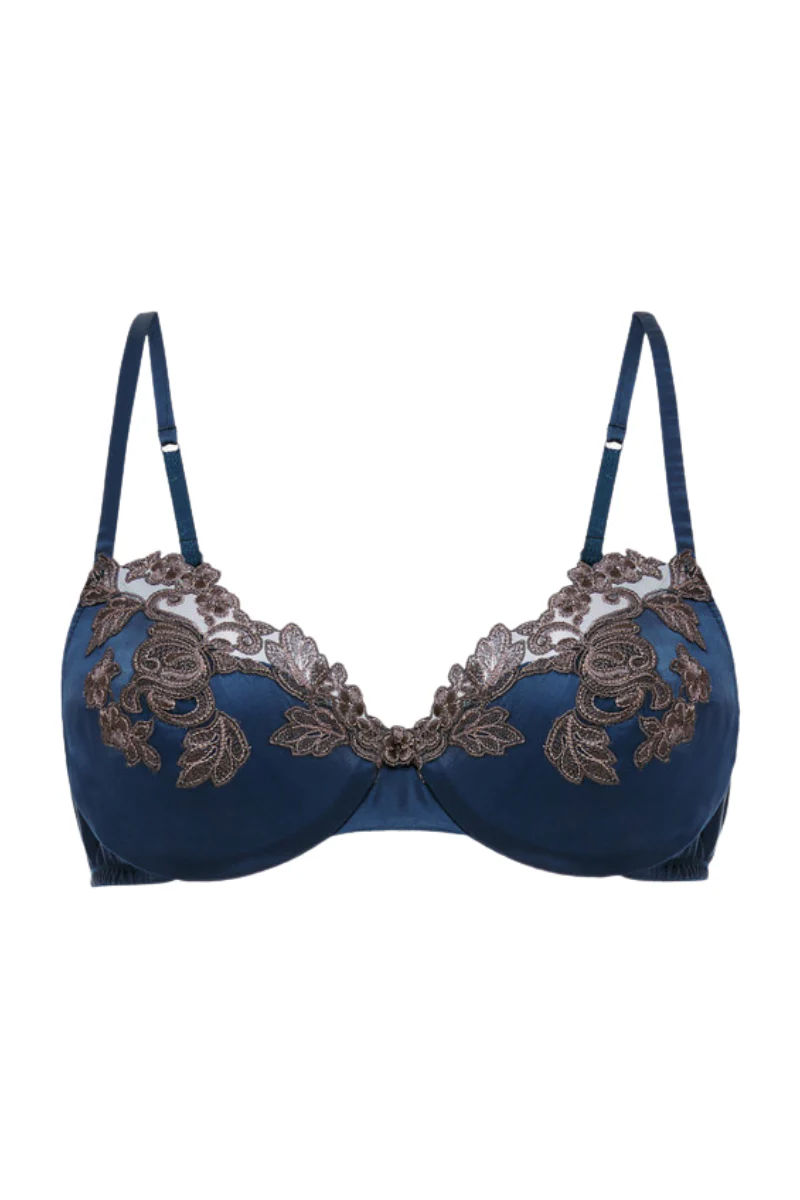 La Perla Silk Underwired Bra in Blue with Frastaglio