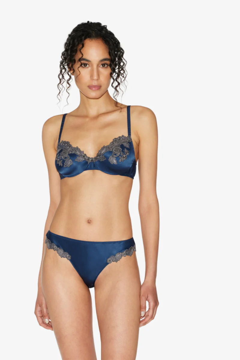 La Perla Silk Underwired Bra in Blue with Frastaglio - Image 2