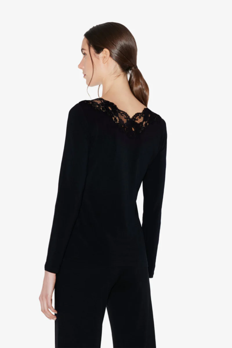 La Perla Souple Black Cotton Long-Sleeved Top - Image 3