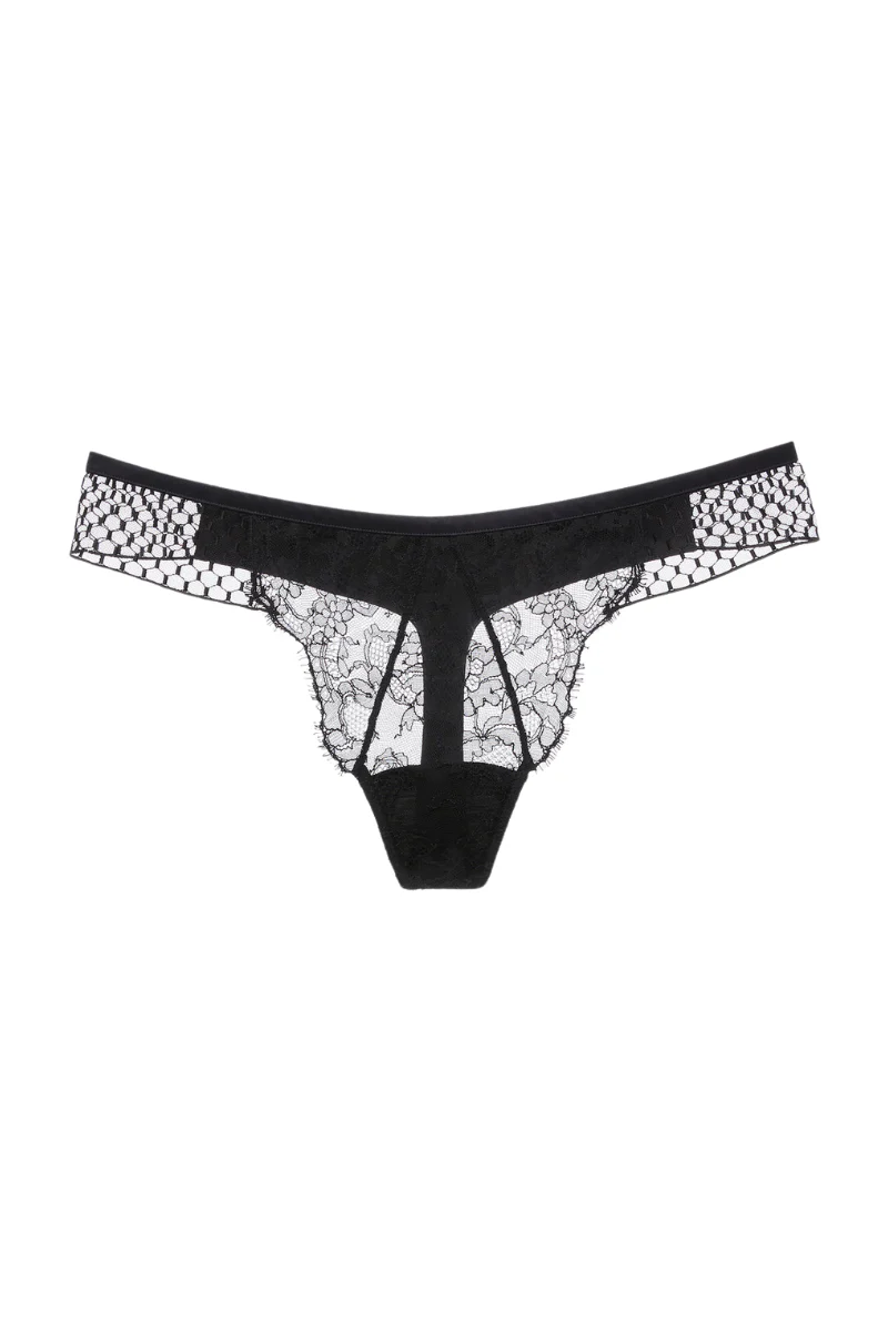La perla Thong with Leavers Lace