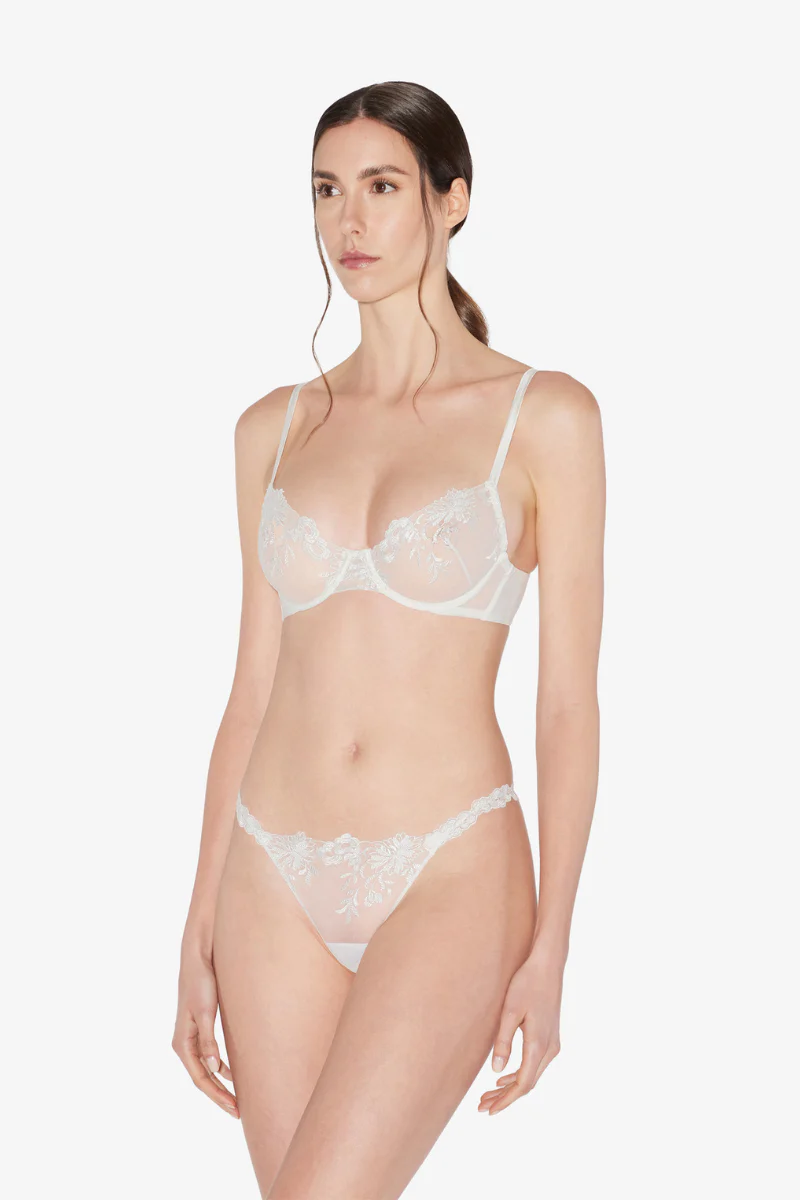 La Perla Underwired Bra in Off-White Lycra with Embroidered Tulle - Image 2