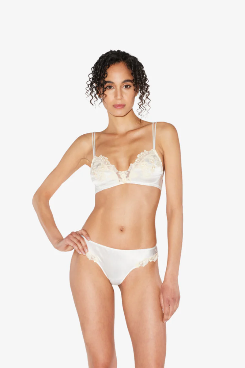 La Perla White Silk Non-Wired Triangle Bra with Ivory Frastaglio - Image 2
