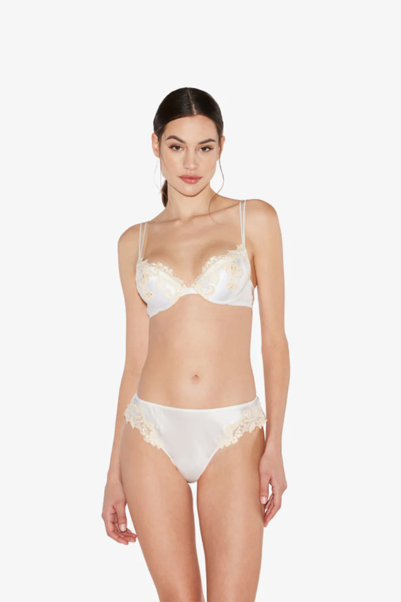 La Perla White Silk Push-Up Bra with Frastaglio - Image 2
