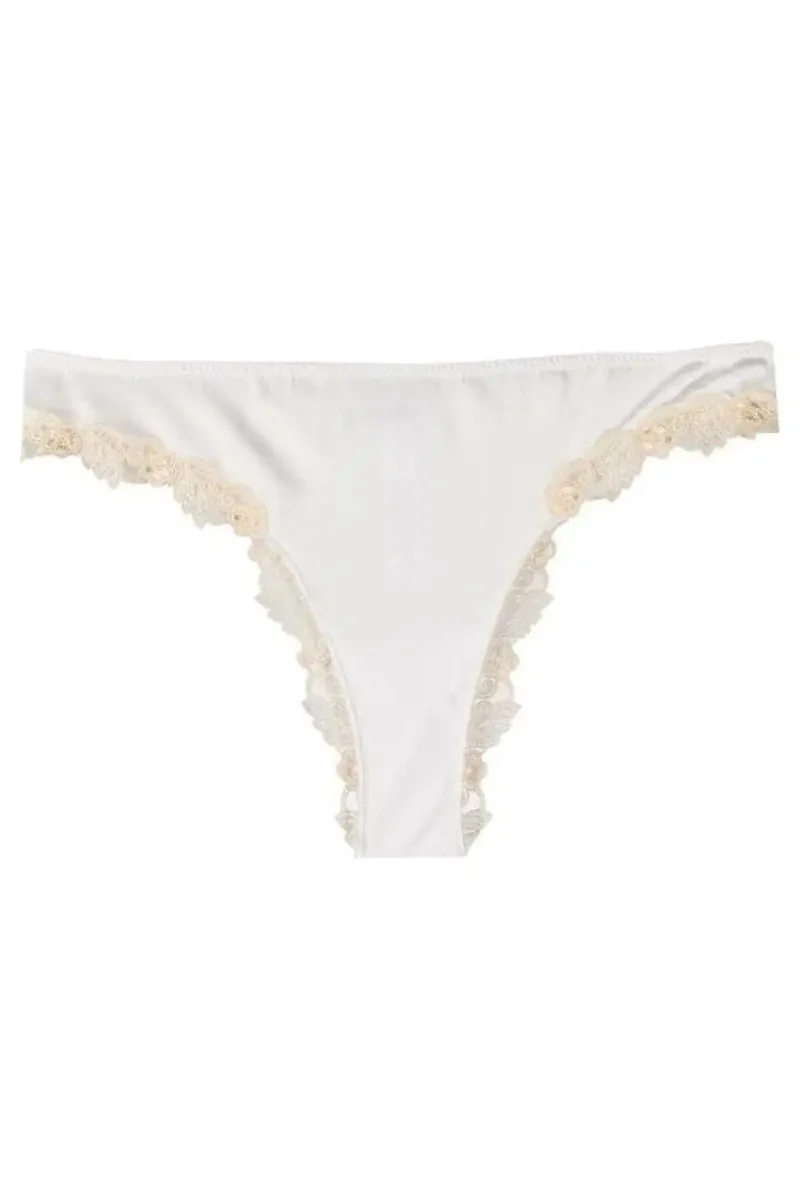 La Perla White Silk Thong with Frastaglio