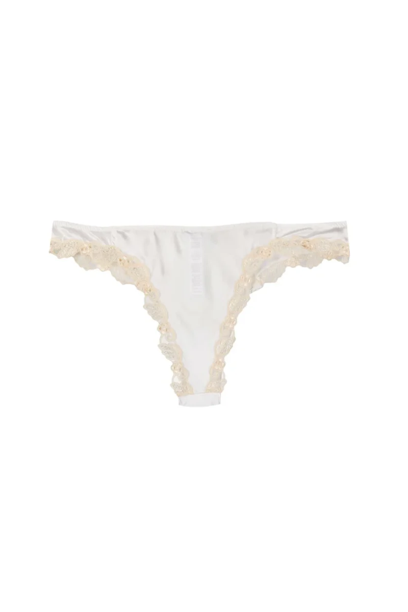 La Perla White Silk Thong with Frastaglio - Image 2