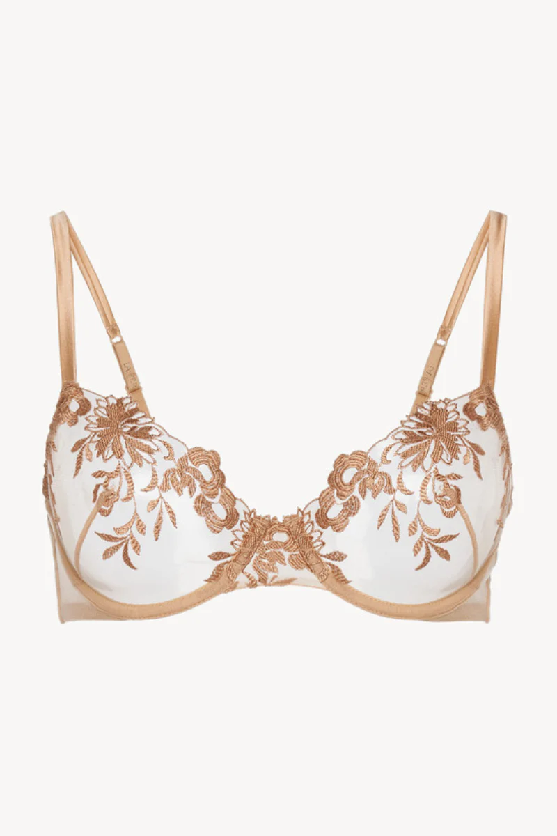 La Perla Zephyr Underwired Bra In Beige Lycra With Embroidered Tulle