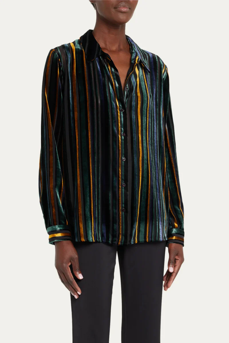 L'Agence Women's Burnout Velvet Striped Blouse - Image 2