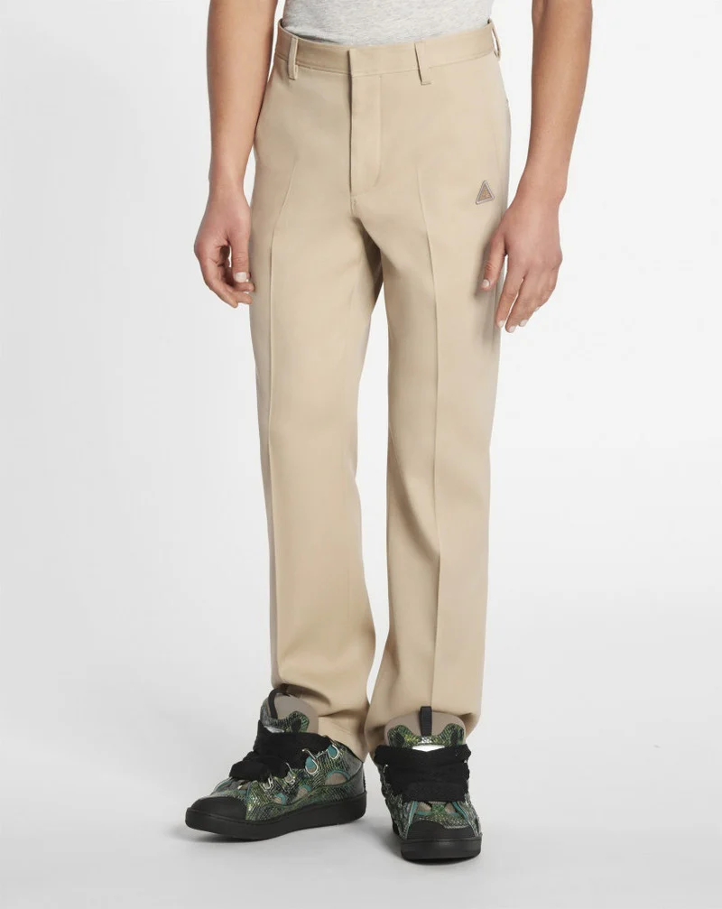LANVIN MEN'S BEIGE WOOL STRAIGHT TROUSERS - Image 3