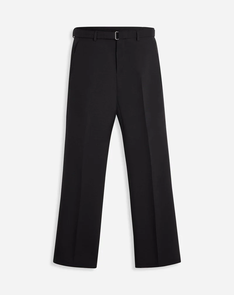LANVIN MEN'S BLACK BELTED STRAIGHT LEG TROUSERS