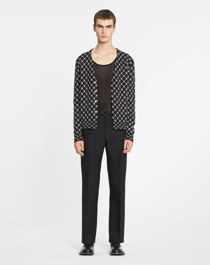 LANVIN MEN'S BLACK BELTED STRAIGHT LEG TROUSERS - Image 2