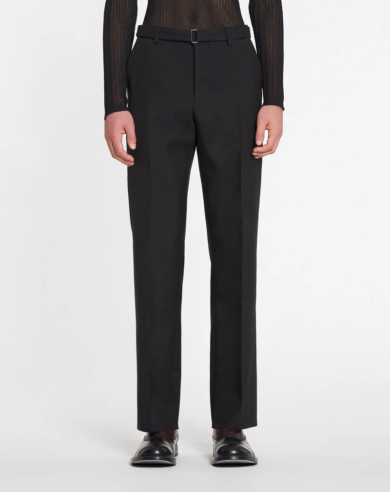 LANVIN MEN'S BLACK BELTED STRAIGHT LEG TROUSERS - Image 3