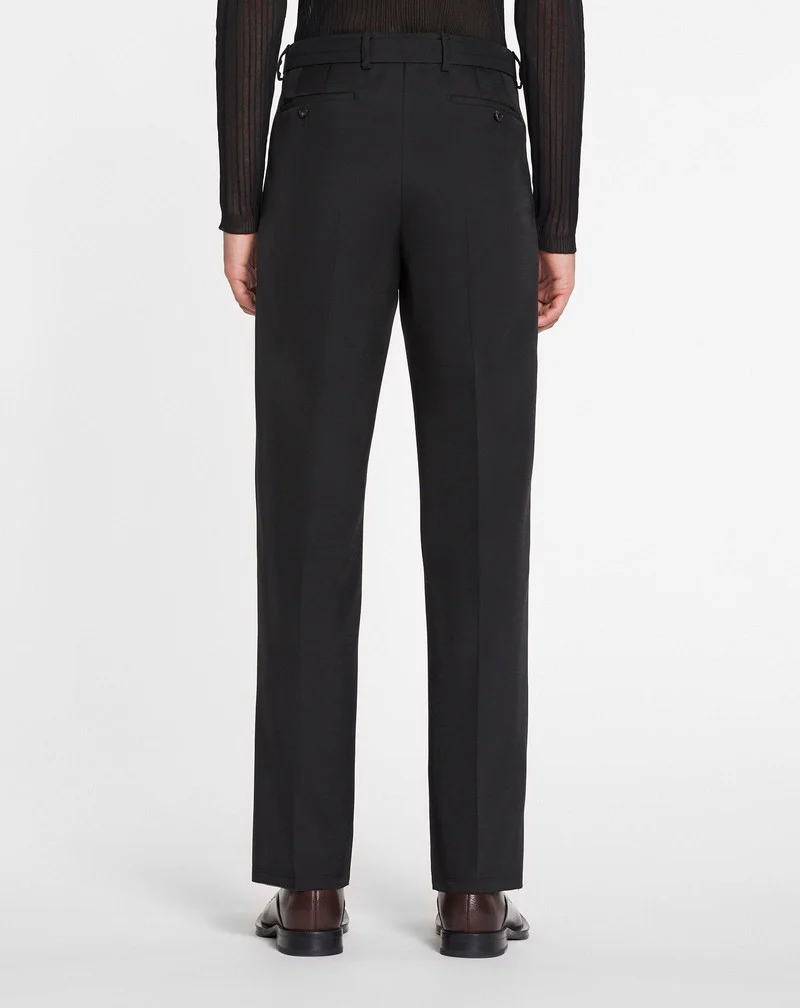 LANVIN MEN'S BLACK BELTED STRAIGHT LEG TROUSERS - Image 4