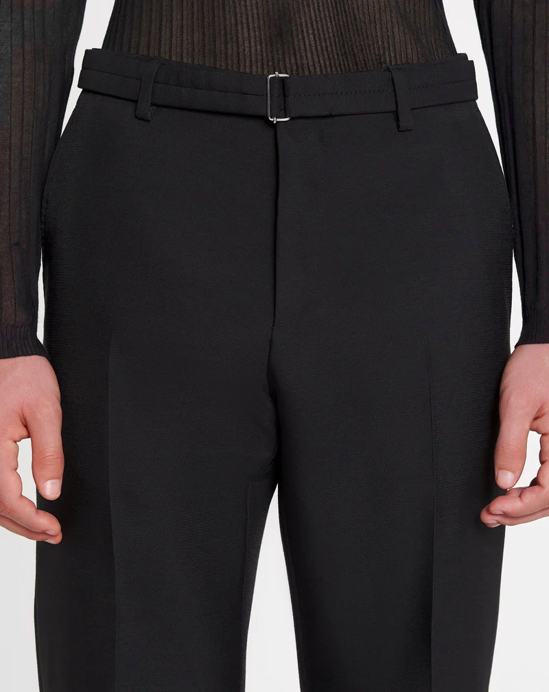 LANVIN MEN'S BLACK BELTED STRAIGHT LEG TROUSERS - Image 5