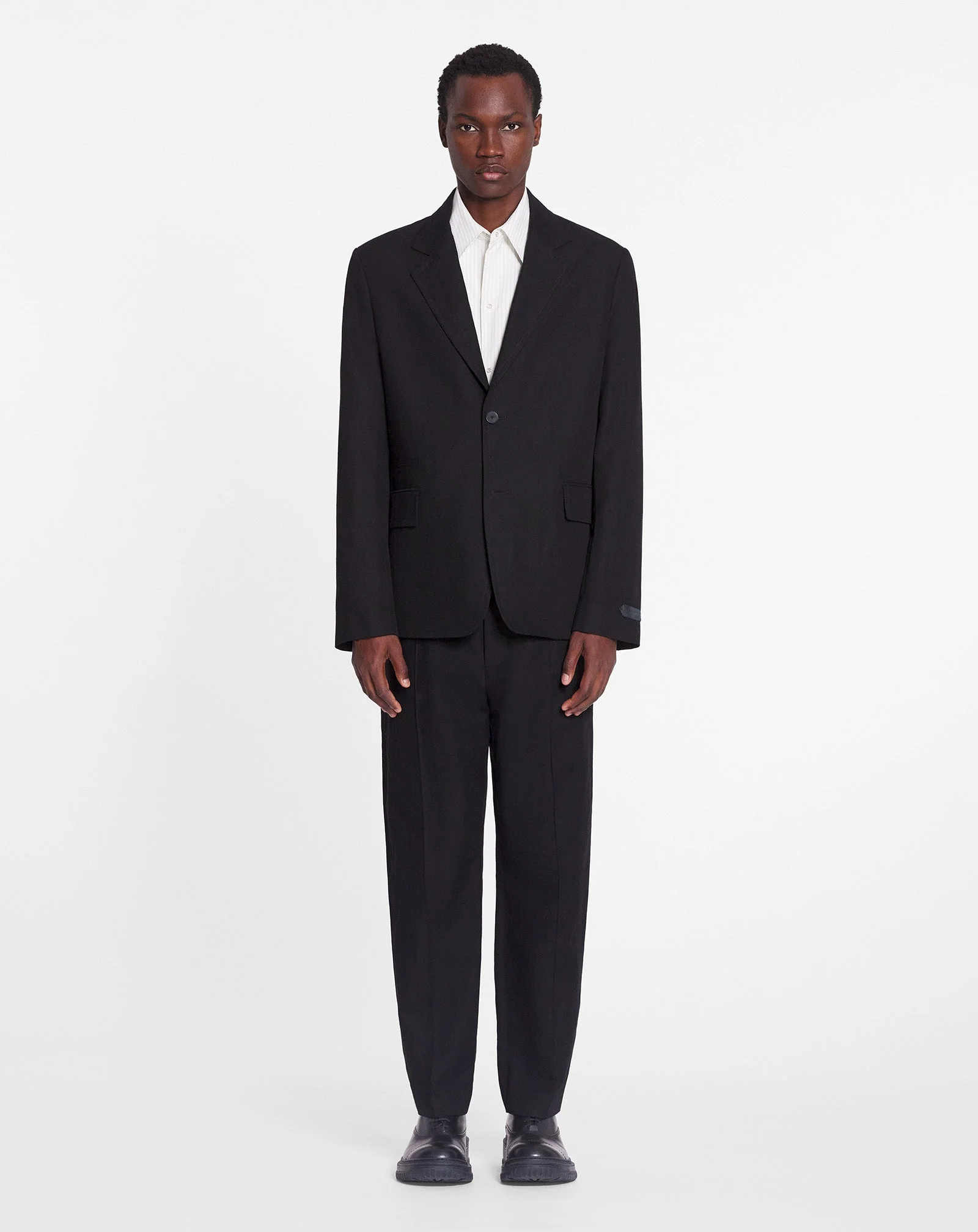 LANVIN MEN'S BLACK LINEN DECONSTRUCTED SINGLE-BREASTED JACKET - Image 2