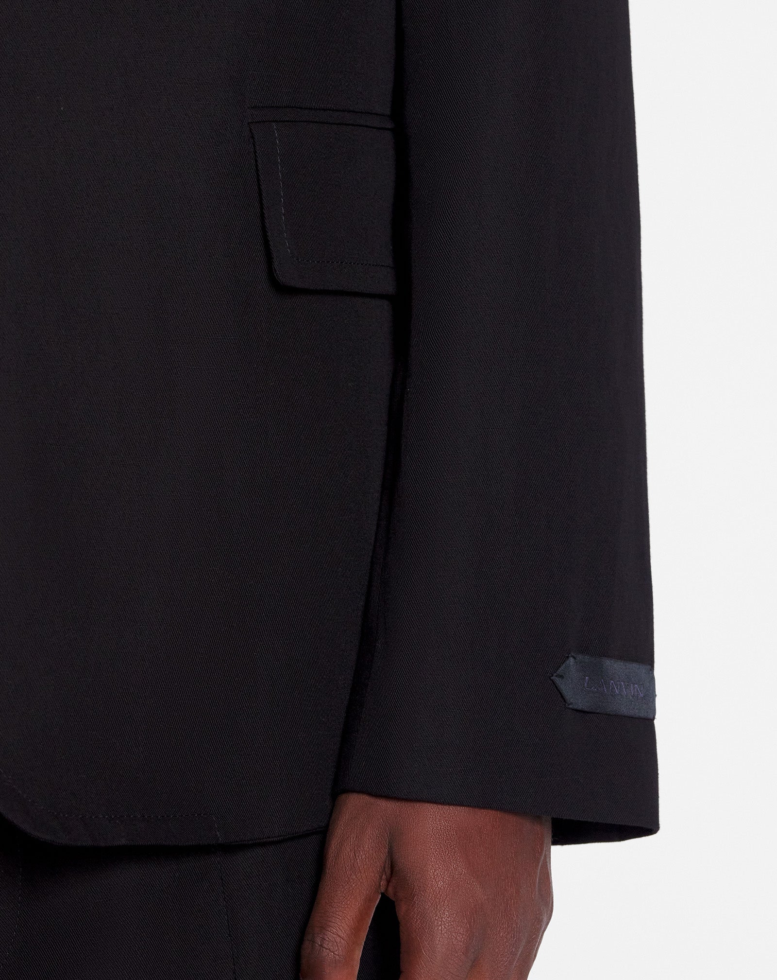 LANVIN MEN'S BLACK LINEN DECONSTRUCTED SINGLE-BREASTED JACKET - Image 6