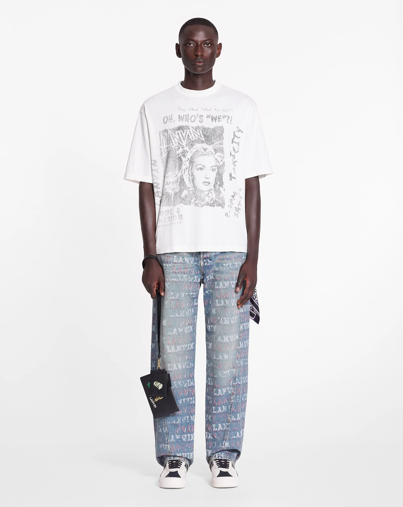 LANVIN MEN'S BLUE PRINTED REGULAR TROUSERS - Image 2