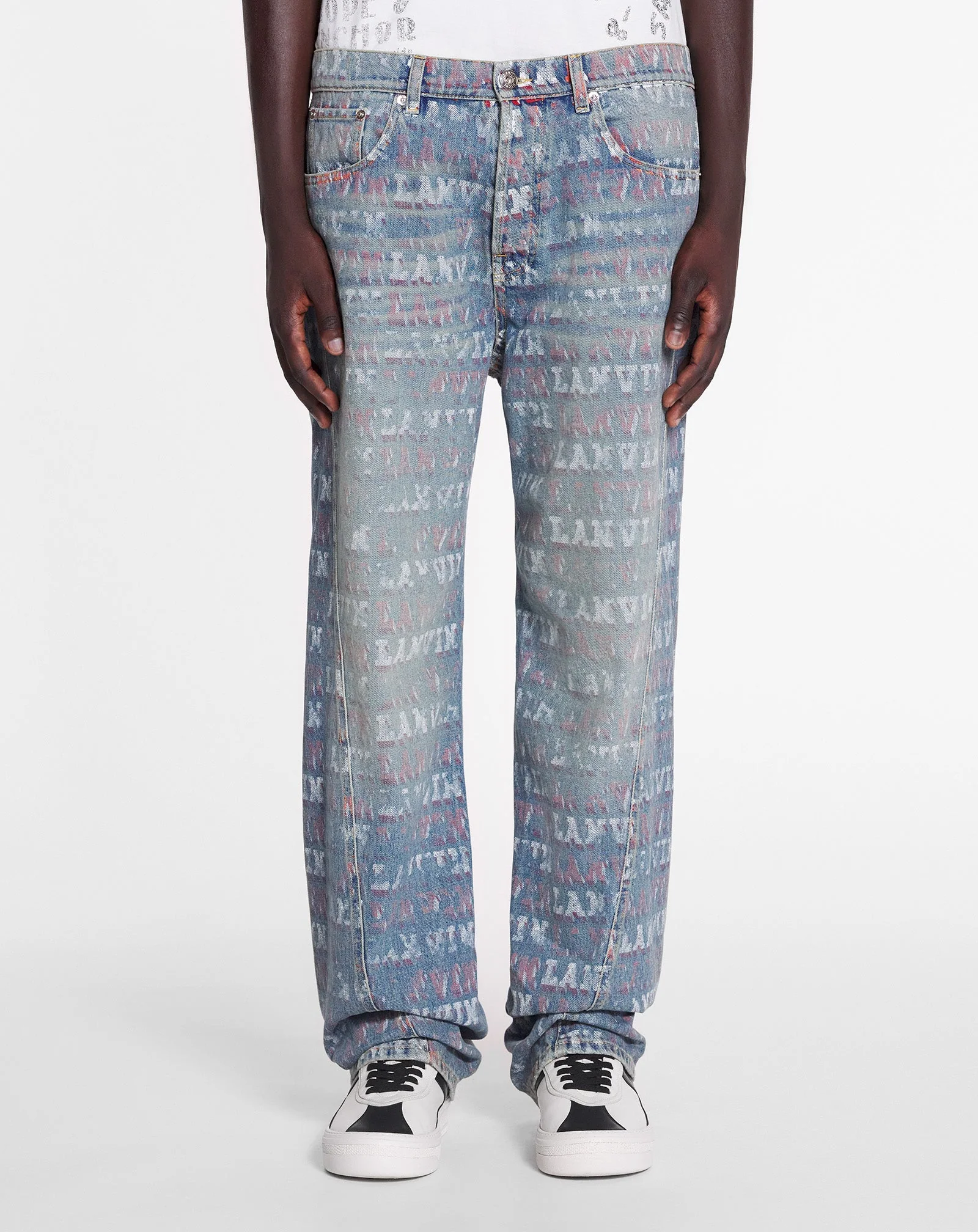 LANVIN MEN'S BLUE PRINTED REGULAR TROUSERS - Image 3
