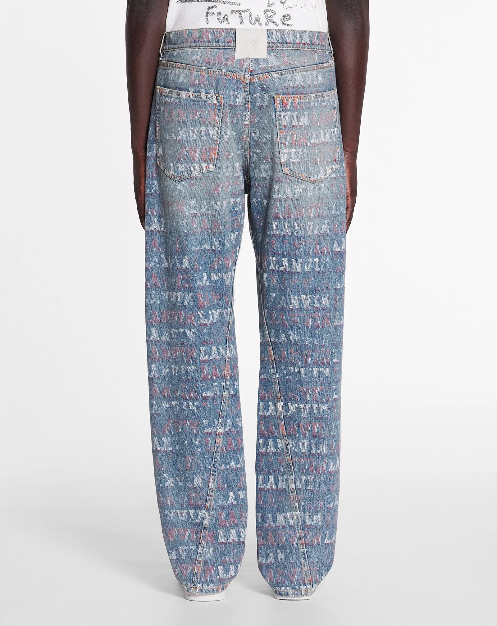 LANVIN MEN'S BLUE PRINTED REGULAR TROUSERS - Image 4