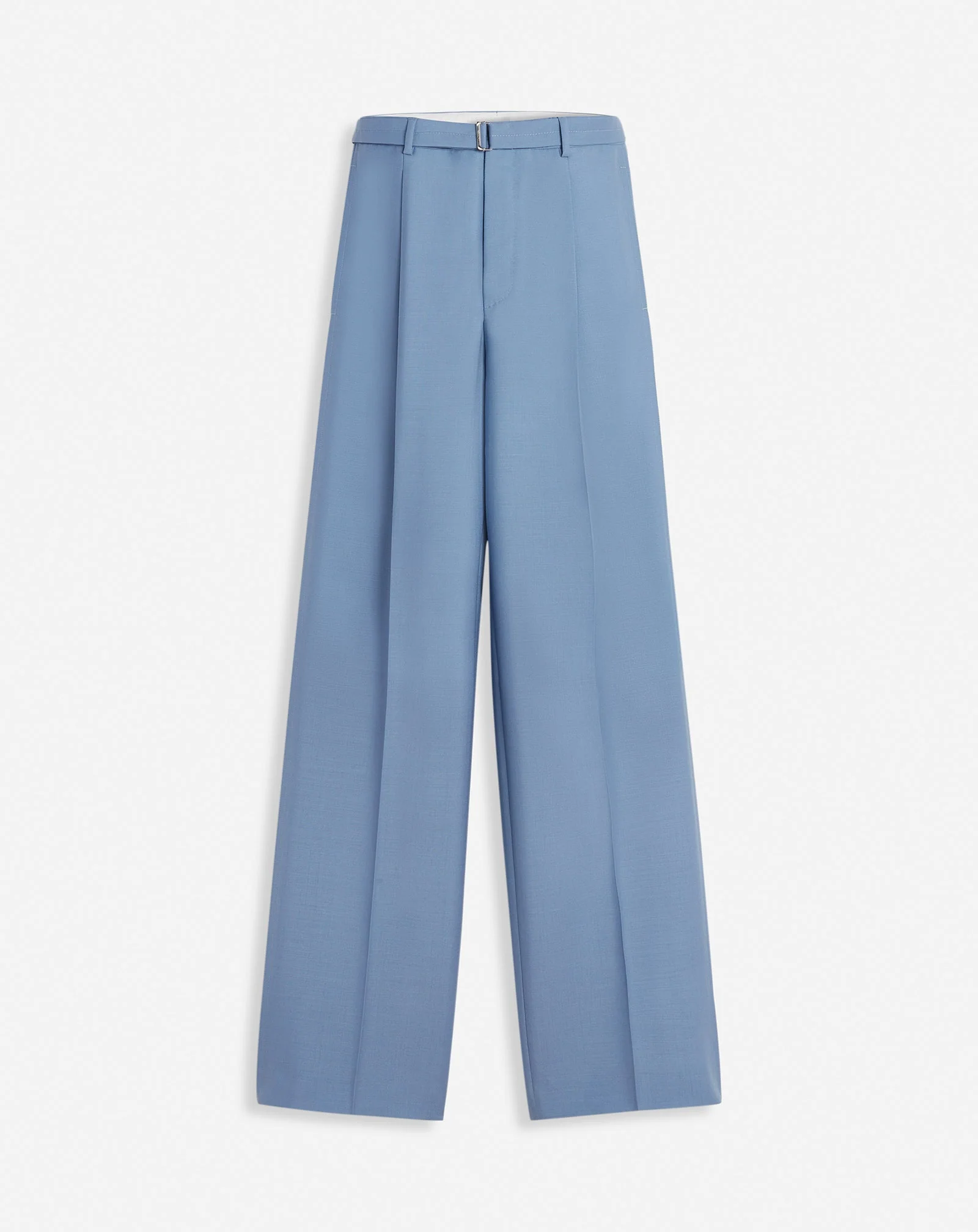 LANVIN MEN'S BLUE VIRGIN WOOL WIDE LEG TROUSERS