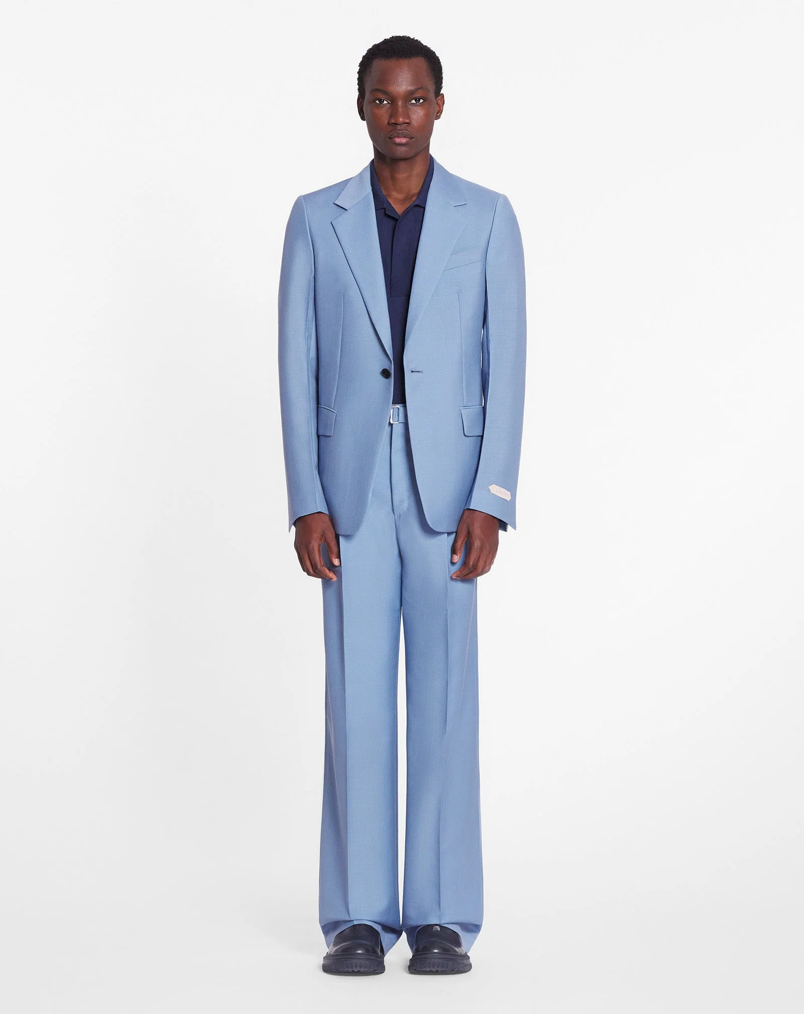 LANVIN MEN'S BLUE VIRGIN WOOL WIDE LEG TROUSERS - Image 2