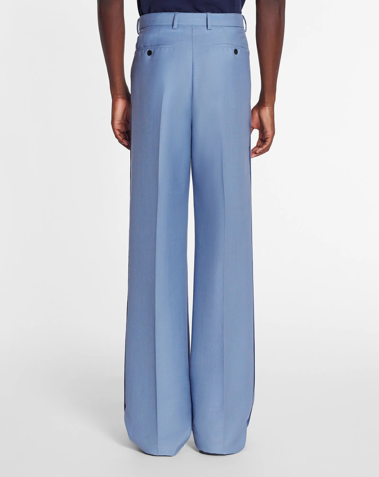LANVIN MEN'S BLUE VIRGIN WOOL WIDE LEG TROUSERS - Image 4
