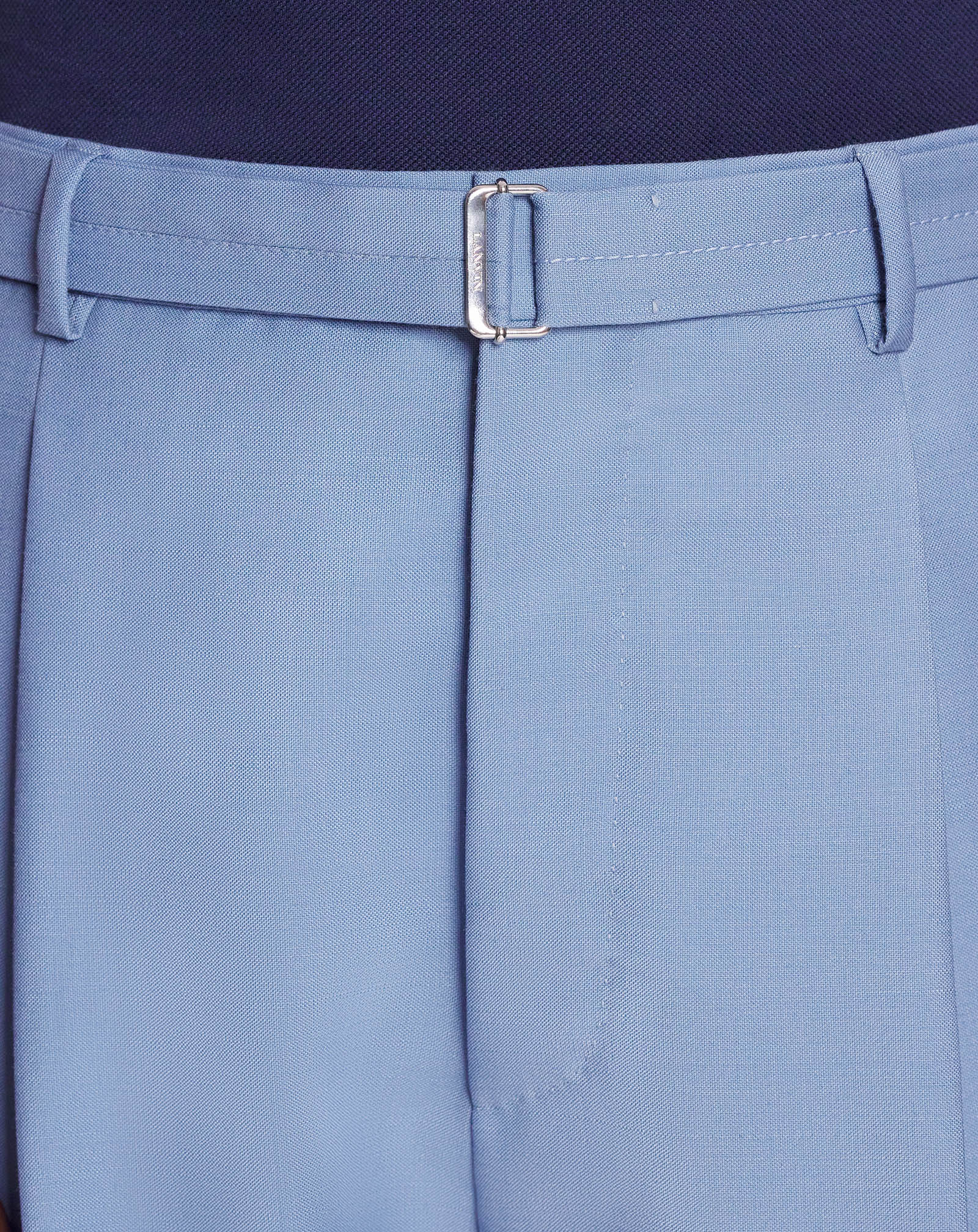 LANVIN MEN'S BLUE VIRGIN WOOL WIDE LEG TROUSERS - Image 5