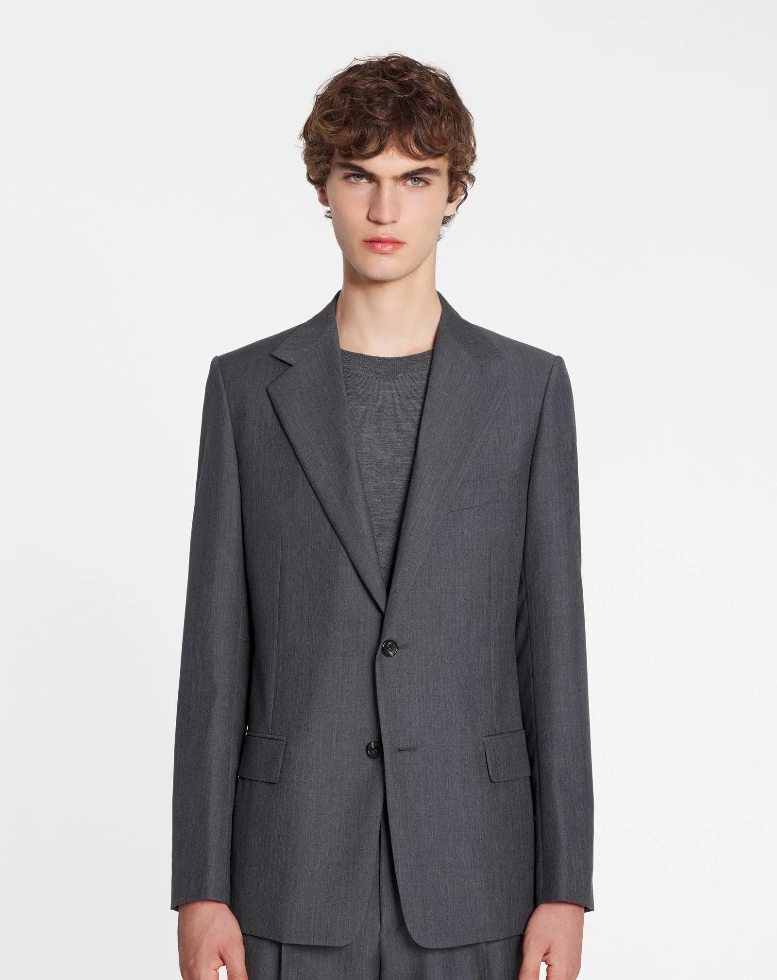 LANVIN MEN'S DARK GRAY WOOL SINGLE-BREASTED JACKET - Image 3