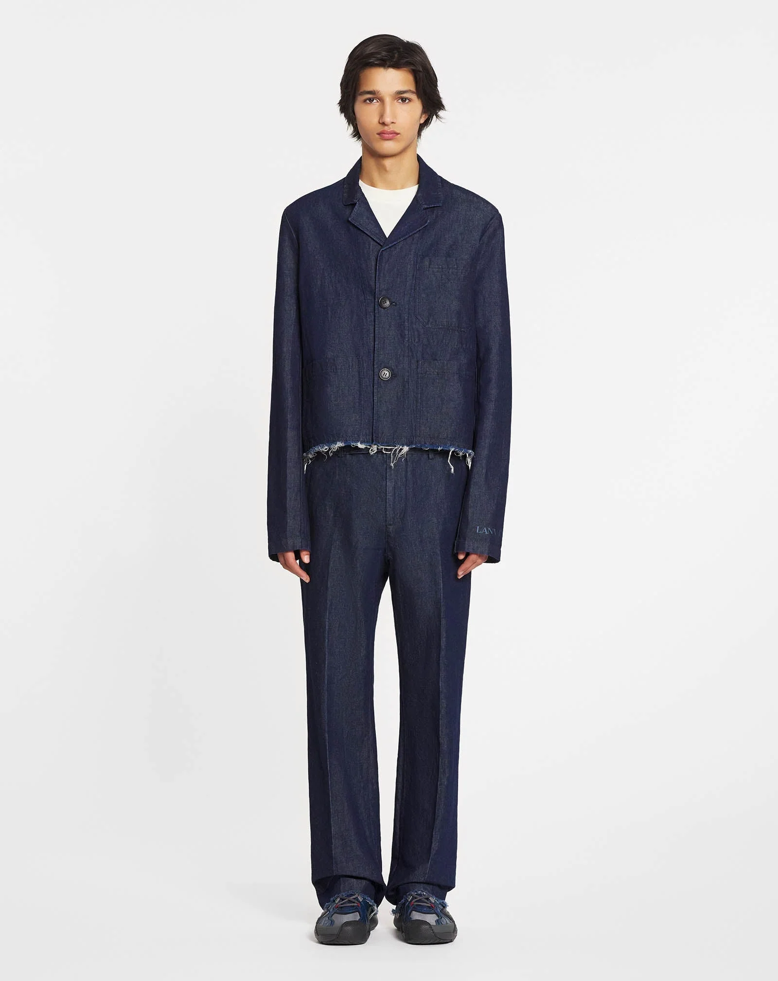 LANVIN MEN'S NAVY LINEN BLEND DENIM JACKET - Image 2