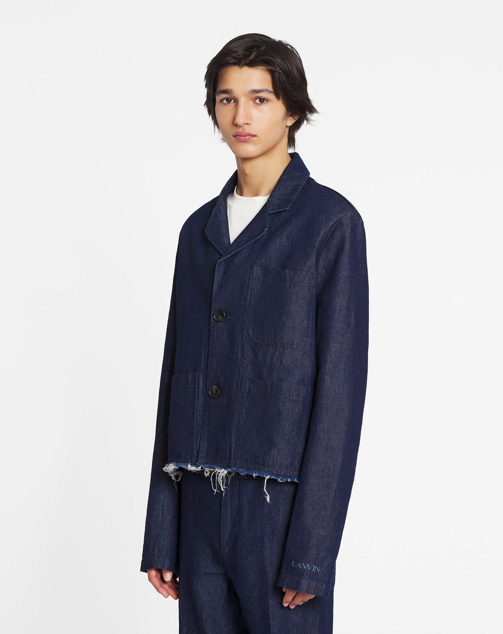 LANVIN MEN'S NAVY LINEN BLEND DENIM JACKET - Image 3