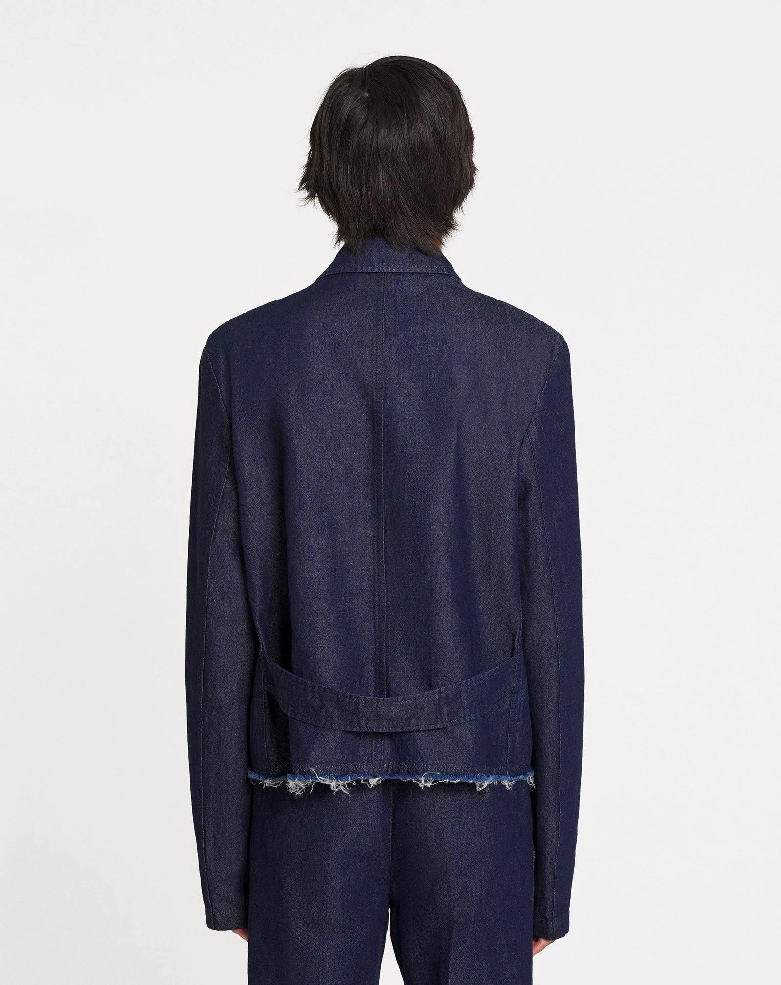 LANVIN MEN'S NAVY LINEN BLEND DENIM JACKET - Image 4