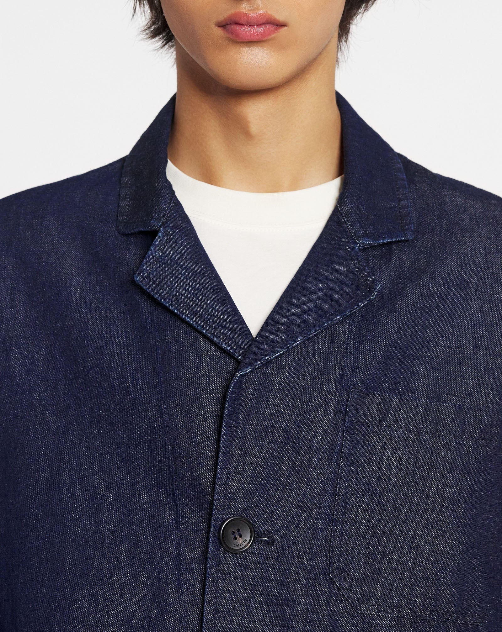 LANVIN MEN'S NAVY LINEN BLEND DENIM JACKET - Image 5