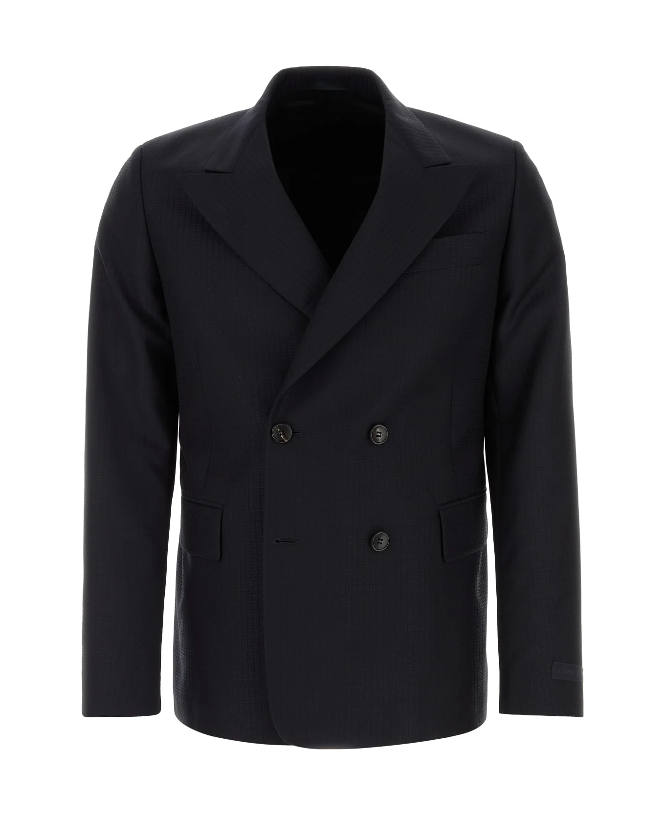 LANVIN MEN'S NAVY MOHAIR WOOL DOUBLE-BREASTED JACKET