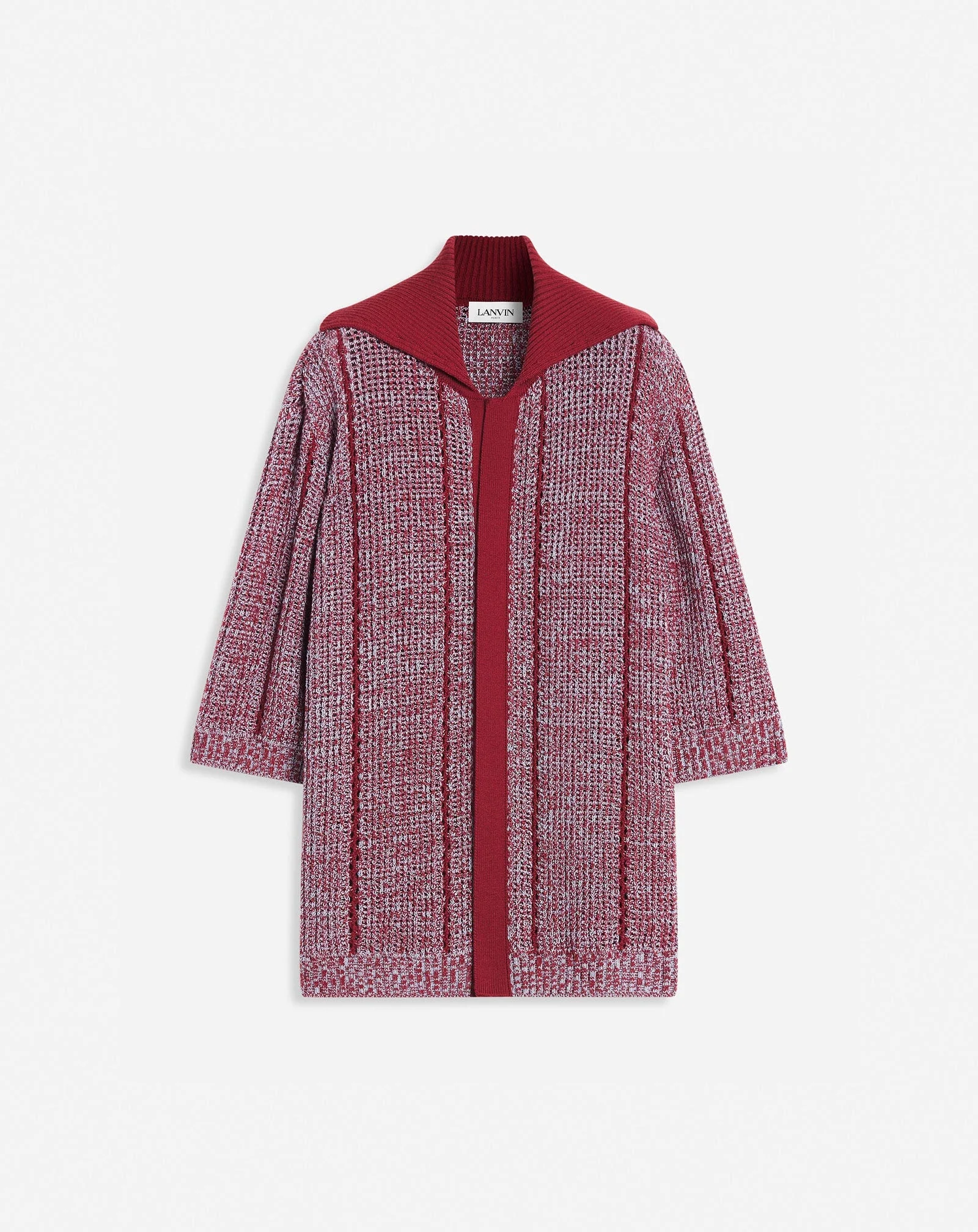 LANVIN MEN'S RED MULTICOLOR LACE KNIT CARDIGAN
