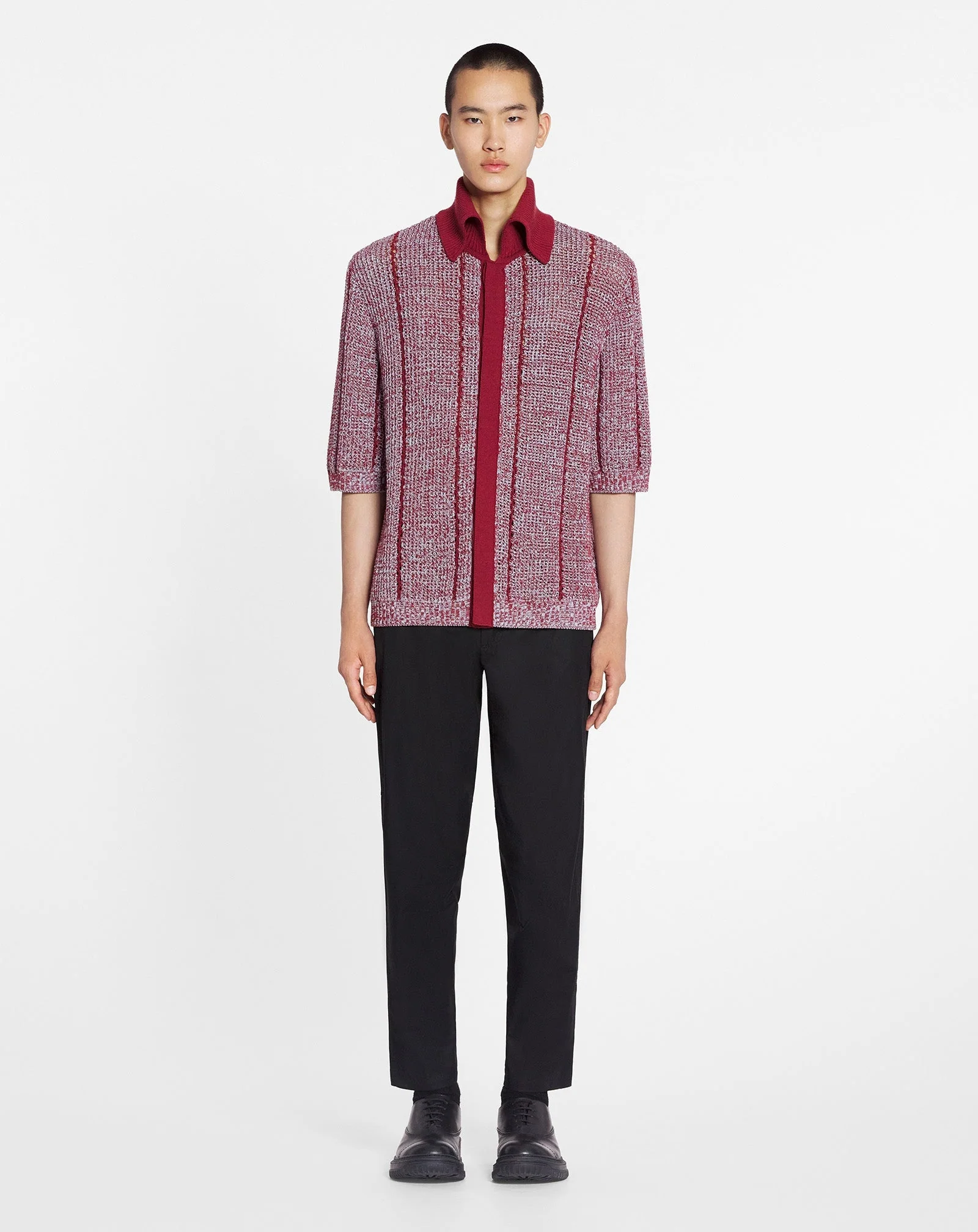 LANVIN MEN'S RED MULTICOLOR LACE KNIT CARDIGAN - Image 2