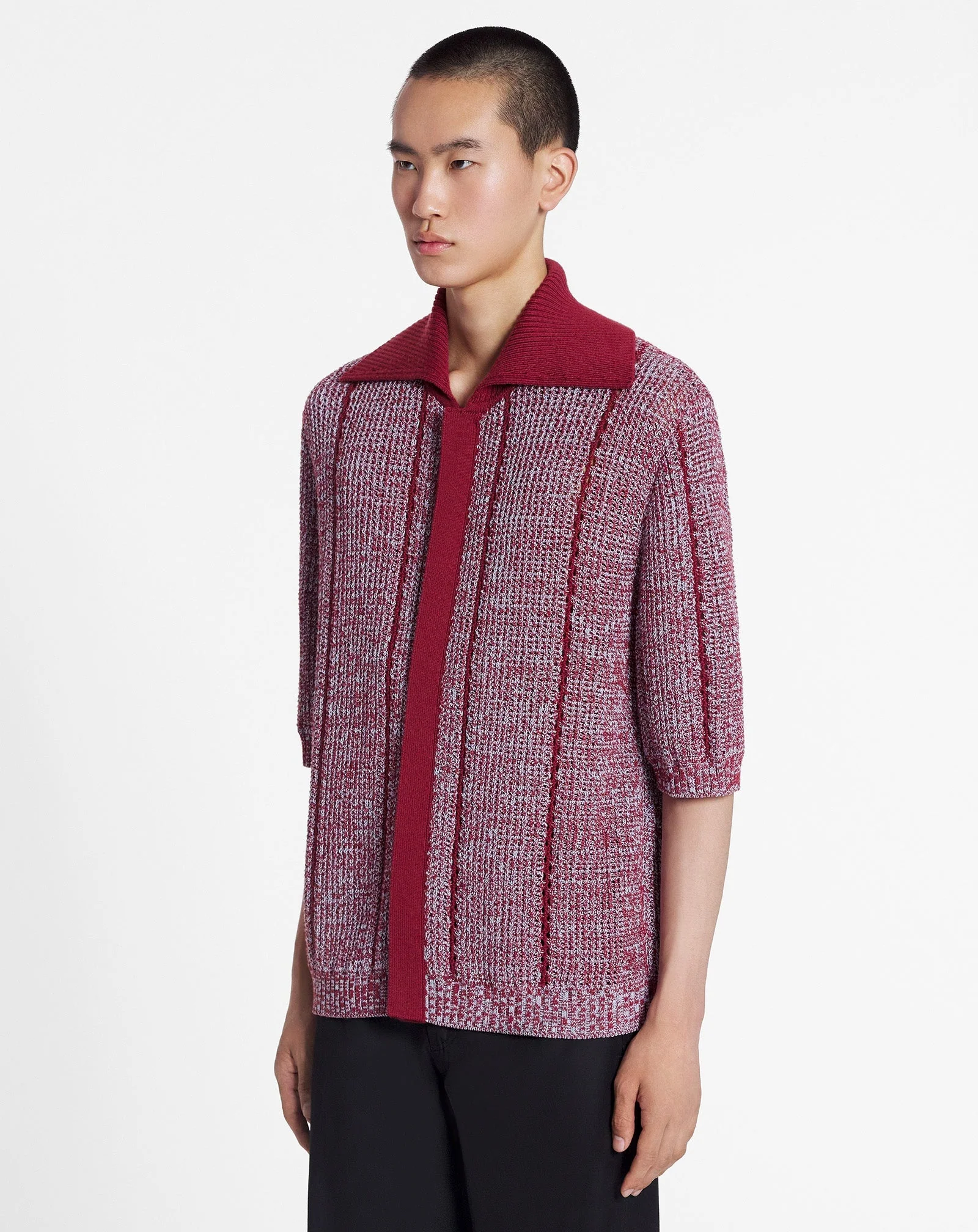 LANVIN MEN'S RED MULTICOLOR LACE KNIT CARDIGAN - Image 3