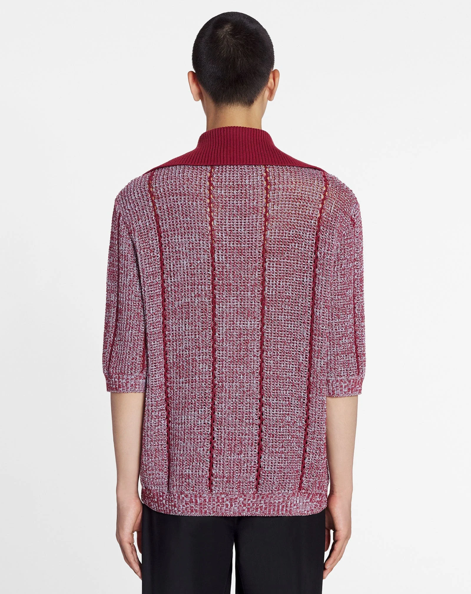 LANVIN MEN'S RED MULTICOLOR LACE KNIT CARDIGAN - Image 4