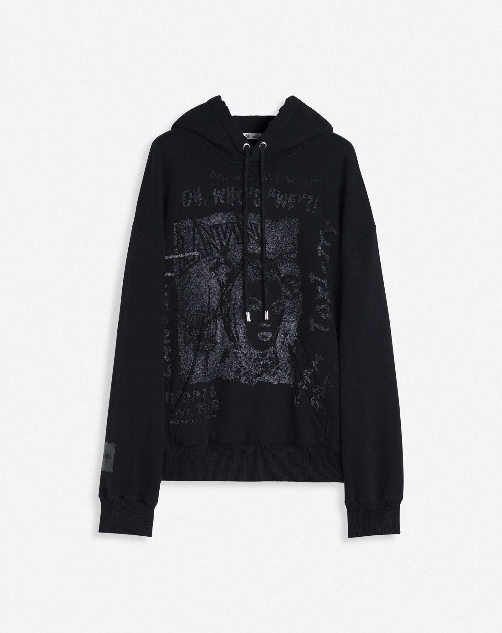 LANVIN UNISEX'S BLACK PRINTED KNIT HOODIE