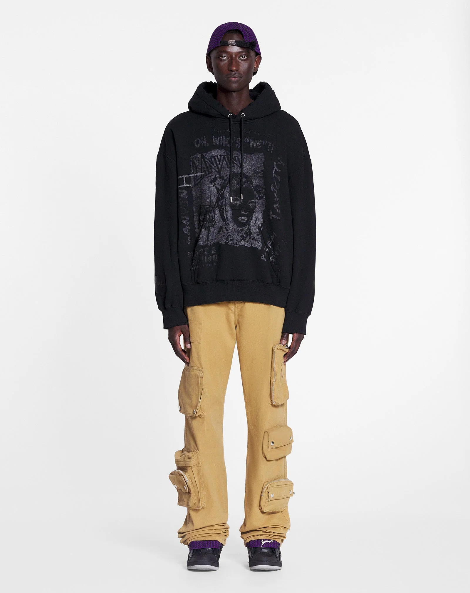 LANVIN UNISEX'S BLACK PRINTED KNIT HOODIE - Image 2